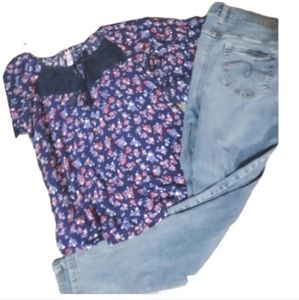Justice 18/ 20 light floral top, 16 stretch jeans